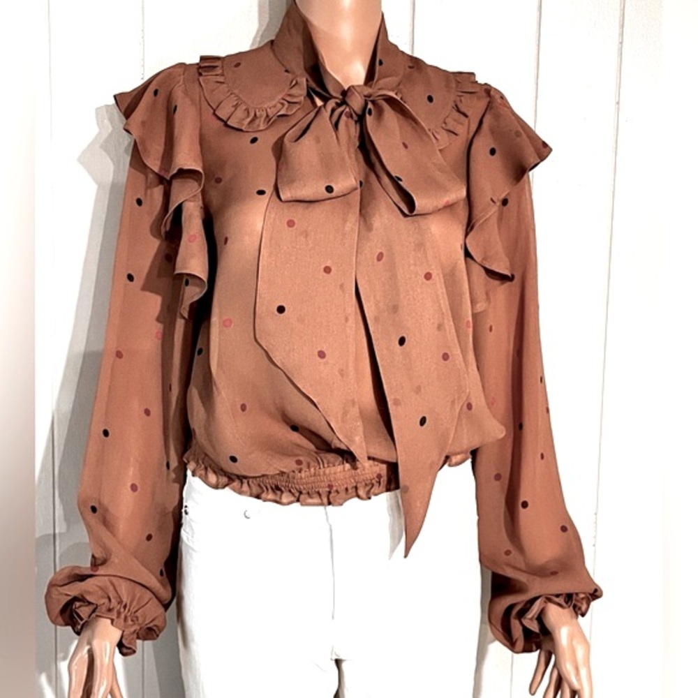 FARM Rio Brown Polka Dot Blouse